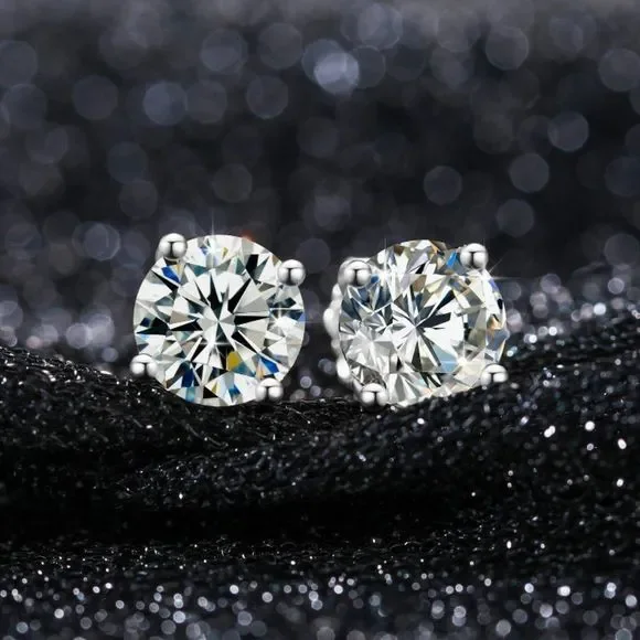 Certified 4.0ctw VVS Moissanite Diamond Solid 925 Sterling Silver Stud Earrings - Picture 4 of 8